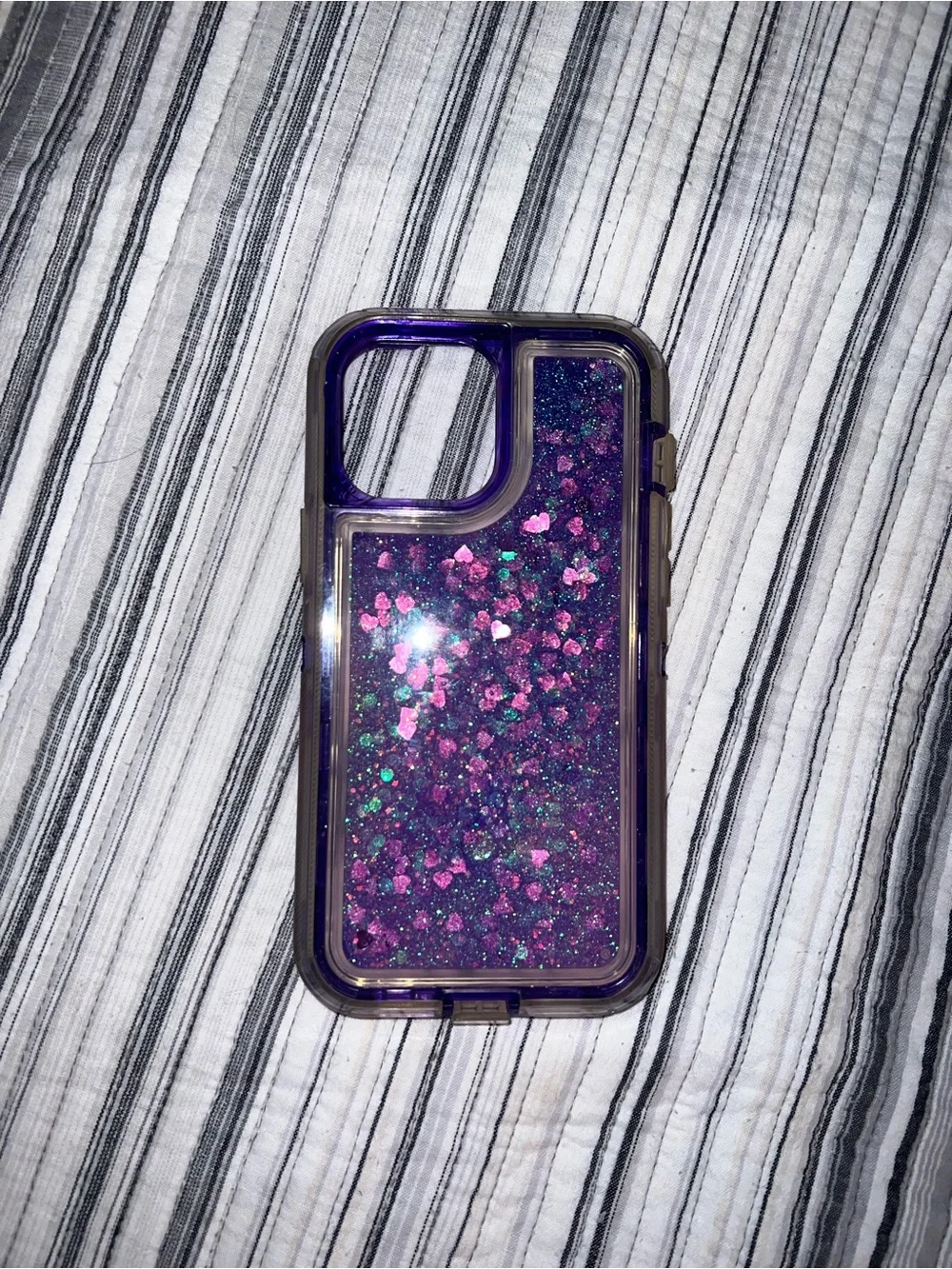 Purple Glitter Heart Liquid Phone Case for iPhone - Stylish Protection
